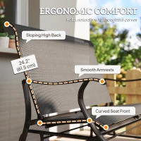 Outsunny Garden Double Gliding Chair, Patio Glider Armchair for Outdoor, Backyard Mesh Seat and Backrest, Steel Frame Black(m-7)
