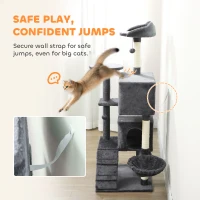 PawHut 63 Inch Cat Tree with Sisal Scratching Posts, Condos, Plush Perches, Hammock, Ladder, Dangling Balls, Dark Grey(m-6)