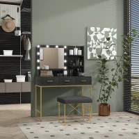 HOMCOM Illuminated Dressing Table, LED Vanity Table with Mirror, 3 Drawers and Storage Shelves for Bedroom, Black(m-1)