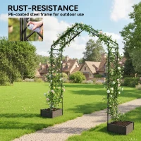 Outsunny Garden Arch Outdoor Trellis Arbor with 2 Planter Boxes, 90.6" x 15.7" x 88.2", Black(m-6)