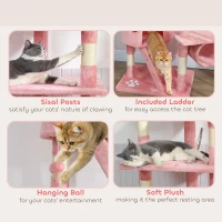 PawHut 94"-102" Floor to Ceiling Cat Tree High Cat Condo Scratching Post Activity Center Multi-Level Play House Pink(m-6)