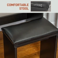 HOMCOM Makeup Vanity Desk Set with Stool, Dressing Table with LED Lighting Mirror, Drawers, for Bedroom, Black(m-6)