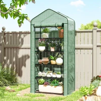 Outsunny 5 Tier Mini Greenhouse, Small Portable Greenhouse with PE Cover, Roll-Up Zippered Door, 76" x 35.4" x 19.3", Green(m-10)