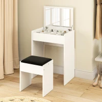 HOMCOM Modern Vanity Set with Makeup Table and Cushioned Stool, Dressing Table with Flip Top and Mirror for Bedroom, White(m-7)