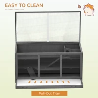 PawHut Wooden Hamster Cage Rat Cage with Slide, Tray, Grey(m-7)