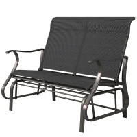 Outsunny Garden Double Gliding Chair, Patio Glider Armchair for Outdoor, Backyard Mesh Seat and Backrest, Steel Frame Black(m-2)