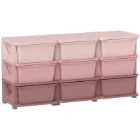 Qaba 29.5" 3 Tier Kids Storage Unit Dresser Tower w/ 9 Drawers, Pink(m-11)