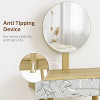 HOMCOM Vanity Desk with Mirror, Makeup Vanity with Drawer and Height Adjustable Mirror, Dressing Table with Wood Legs for Bedroom, Oak(m-6)