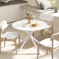 HOMCOM 40" Round Kitchen Table for 4, Industrial Dining Table with Steel Legs for Dining Room, White Oak(m-9)