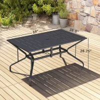 Outsunny Rectangular Patio Table with Umbrella Hole, Steel Rectangle Outdoor Dining Table for 6 People for Garden, Black(m-3)