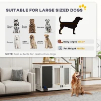 PawHut 39" Dog Crate Furniture Side Table for Large Dogs with Three Doors, Blackboard & Non-Slip Foot Pads, White(m-8)