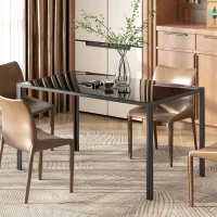 HOMCOM Rectangular Kitchen Table for 4 People, Dining Table with Tabletop Tempered Glass for Dining Room, Living Room, Black(m-8)