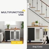 PawHut 39" Dog Crate Furniture Side Table for Large Dogs with Three Doors, Blackboard & Non-Slip Foot Pads, White(m-4)