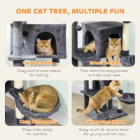 PawHut 63 Inch Cat Tree with Sisal Scratching Posts, Condos, Plush Perches, Hammock, Ladder, Dangling Balls, Dark Grey(m-4)