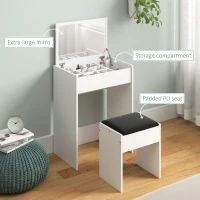 HOMCOM Modern Vanity Set with Makeup Table and Cushioned Stool, Dressing Table with Flip Top and Mirror for Bedroom, White(m-6)