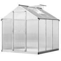 Outsunny 6' x 6' x 6.4' Walk-in Garden Greenhouse Polycarbonate Panels Plants Flower Growth Shed Cold Frame Outdoor Portable Warm House(m-2)