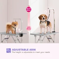PawHut Foldable Pet Grooming Table for Dogs Cats with Adjustable Arm, Non-slip Surface, Grey(m-4)