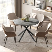 HOMCOM 40" Round Kitchen Table for 4, Industrial Dining Table with Steel Legs for Dining Room, Distressed Grey(m-8)