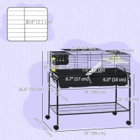 PawHut Small Animal Cage Deluxe Pet Habitat Rolling Rabbit Hutch for Bunny Guinea Pig Pet Mink Chinchilla(m-3)