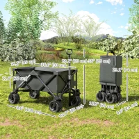 Outsunny Outdoor Pull Along Trailer Folding Camping Trailer for Beach Garden with Handle, Anti-Slip Wheel - Dark Grey(m-3)
