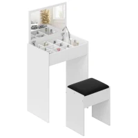 HOMCOM Modern Vanity Set with Makeup Table and Cushioned Stool, Dressing Table with Flip Top and Mirror for Bedroom, White(m-2)