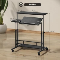 HOMCOM Adjustable Standing Desk with Power Outlets, Stand Up Desk with Tiltable Tabletop, Wheels, Shelf, for Home Office, Black(m-3)