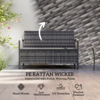 Outsunny 33 Gallon Outdoor Storage Bench, Wicker Deck Box Patio Bench Seat with Cushion, Grey(m-5)