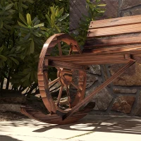 Outsunny Rocking Outdoor Bench, Wood Outdoor Loveseat with Wagon Wheel Armrests, Carbonized(m-10)