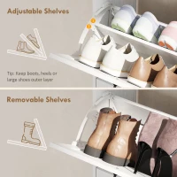 HOMCOM Farmhouse Shoe Storage Cabinet with Side Cabinet and Adjustable Shelves for Entryway, Hallway, Holds 12 Pairs, White(m-5)