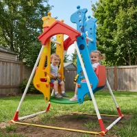 Qaba Kids Indoor Swing with Double Seats, Toddler Swing Set with Safety Belts for Aged 3-5, Play Room, Living Room(m-10)