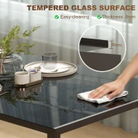 HOMCOM Rectangular Kitchen Table for 4 People, Dining Table with Tabletop Tempered Glass for Dining Room, Living Room, Black(m-4)