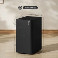 Vinsetto 3 Drawer Filing Cabinet, Lockable Steel Office Storage Cabinet with Hanging Bar for Letter, A4, Legal Files, Black(m-3)