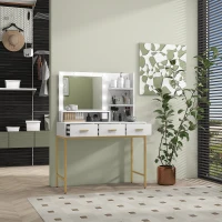 HOMCOM Illuminated Dressing Table, LED Vanity Table with Mirror, 3 Drawers and Storage Shelves for Bedroom, White(m-1)