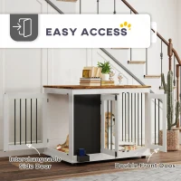 PawHut 39" Dog Crate Furniture Side Table for Large Dogs with Three Doors, Blackboard & Non-Slip Foot Pads, White(m-5)