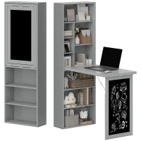 HOMCOM Fold-out Convertible Office Desk, Wall Mount Computer Desk with Blackboard and Side Shelf, Charcoal Gray(m-11)