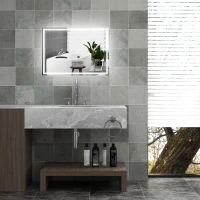 HOMCOM 32" x 24" Bathroom Mirror with LED Lights, Dimmable Makeup Mirror, Vanity Mirror with 3 Colors, Smart Touch(m-8)