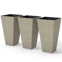 Outsunny Tall Planters for Outdoor Plants Set of 3, 28 In Taper Planters with Drainage Holes, Indoor Grande Plant Pots, Front Porch Decor, Grey(m-1)