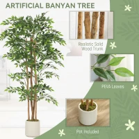 HOMCOM 6FT Artificial Banyan Tree Set of 2, Fake Potted Tree with Solid Wood Trunk and Pot for Indoor(m-4)
