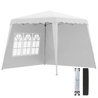 Outsunny Pop Up Canopy Tent with 2 Sidewalls, UV50+ Tents for Parties, Height Adjustable, with Carry Bag and Slant Legs, for Outdoor, Garden, Patio, 8 x 8ft Top / 9.5 x 9.5ft Base(m-2)