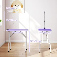 PawHut Foldable Pet Grooming Table for Dogs Cats with Adjustable Arm, Non-slip Surface, Purple(m-3)