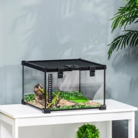 PawHut Glass Reptile Terrarium with Thermometer, Water Basin, Full View Visually for Lizards, Horned Frogs, Snakes, Spiders(m-1)