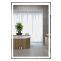 HOMCOM 32" x 24" Bathroom Mirror with LED Lights, Dimmable Makeup Mirror, Vanity Mirror with 3 Colors, Smart Touch(m-11)