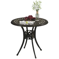 Outsunny 30-inch Round Patio Dining Table with Umbrella Hole Cast Aluminium Outdoor Bistro Table, Brown(m-2)