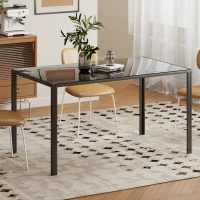 HOMCOM Rectangular Kitchen Table for 4 People, Dining Table with Tabletop Tempered Glass for Dining Room, Living Room, Black(m-1)