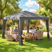 Outsunny 10' x 10' Pop Up Canopy Tent Gazebo, Foldable Canopy Tent with Zipper Mesh Sidewalls, Light Grey(m-1)