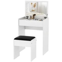 HOMCOM Modern Vanity Set with Makeup Table and Cushioned Stool, Dressing Table with Flip Top and Mirror for Bedroom, White(m-11)