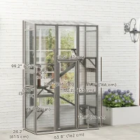 PawHut Wooden Catio Outdoor Cat Enclosure with 6 Jumping Platforms, Scratching Post, 2 Ramps, Waterproof Roof, Grey(m-3)