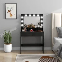 HOMCOM Vanity Table, Makeup Dressing Table with LED Lighting Mirror, Drawers, for Bedroom, Black(m-1)
