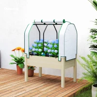 Outsunny Raised Garden Bed with PE Greenhouse Cover Outdoor Planter Box for Herbs and Vegetables, 35 x 22 x 47 inch, Natural(m-10)