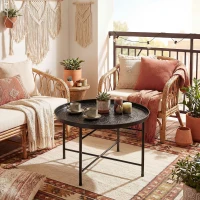 HOMCOM Coffee Table for Living Room, 24" Round Center Table with Hammered Tray Top and Metal Frame for Bedroom, Black(m-8)